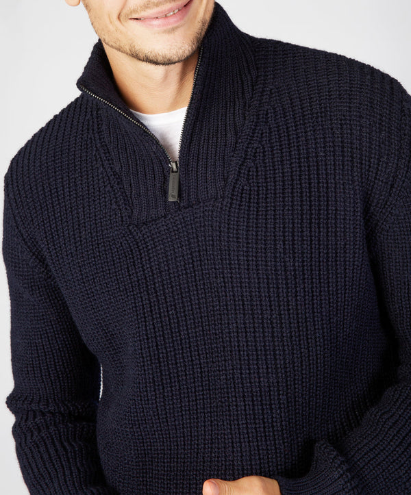 Reefer Ribbed Zip Neck Sweater - Navy