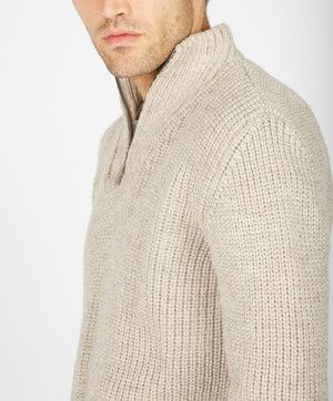 Reefer Ribbed Zip Neck Sweater - Stone Marl