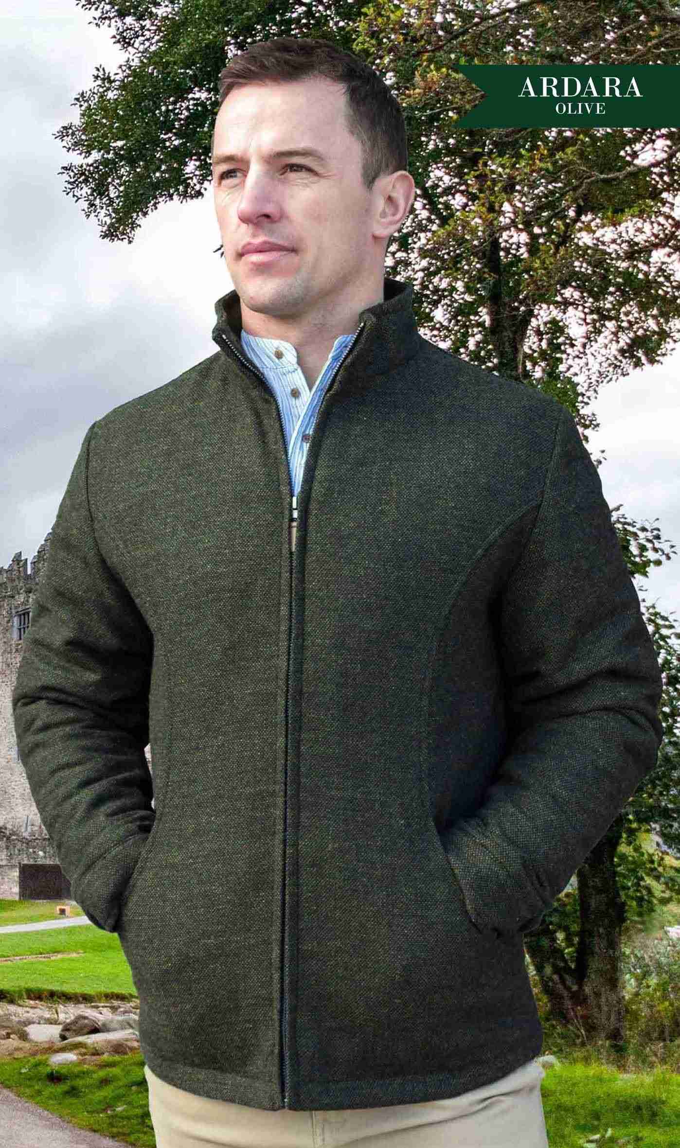 Adara Donegal Wool Tweed Jacket - Olive Tweed