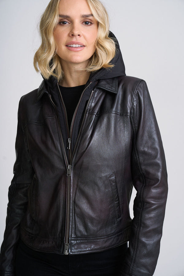Avih RF Hooded Leather Jacket