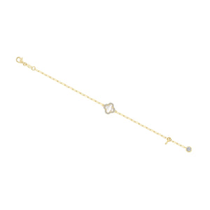 Mother-Of-Pearl Clover Paperclip Chain Bracelet - Gold