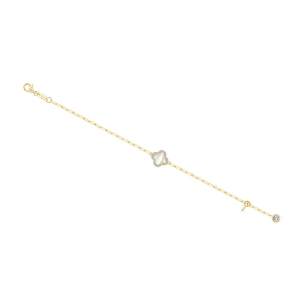 Mother-Of-Pearl Clover Paperclip Chain Bracelet - Gold