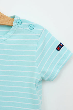 Baby Short Sleeve Nautical Striped Shirt – Aqua Blue