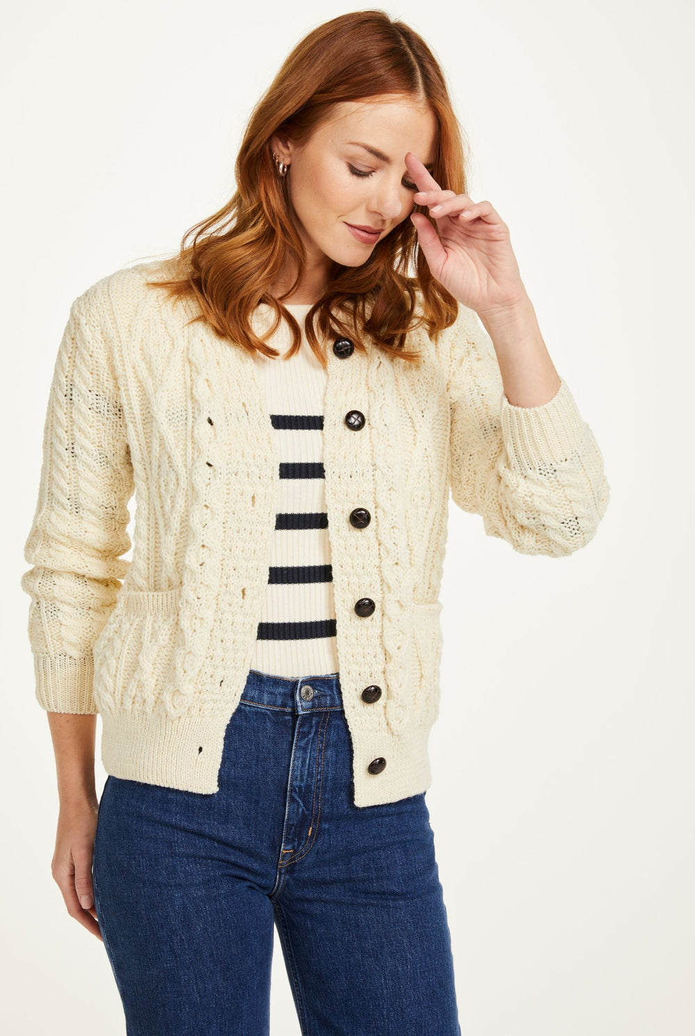 Inagh Ladies Cropped Aran Cardigan