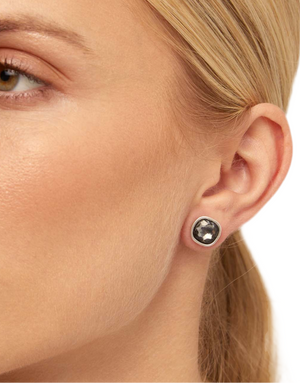 Mademoiselle Silver Stud Earrings - Black Stones