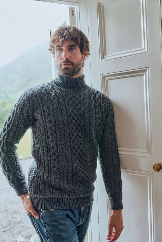 Kylemore Mens Aran Polo Neck Sweater
