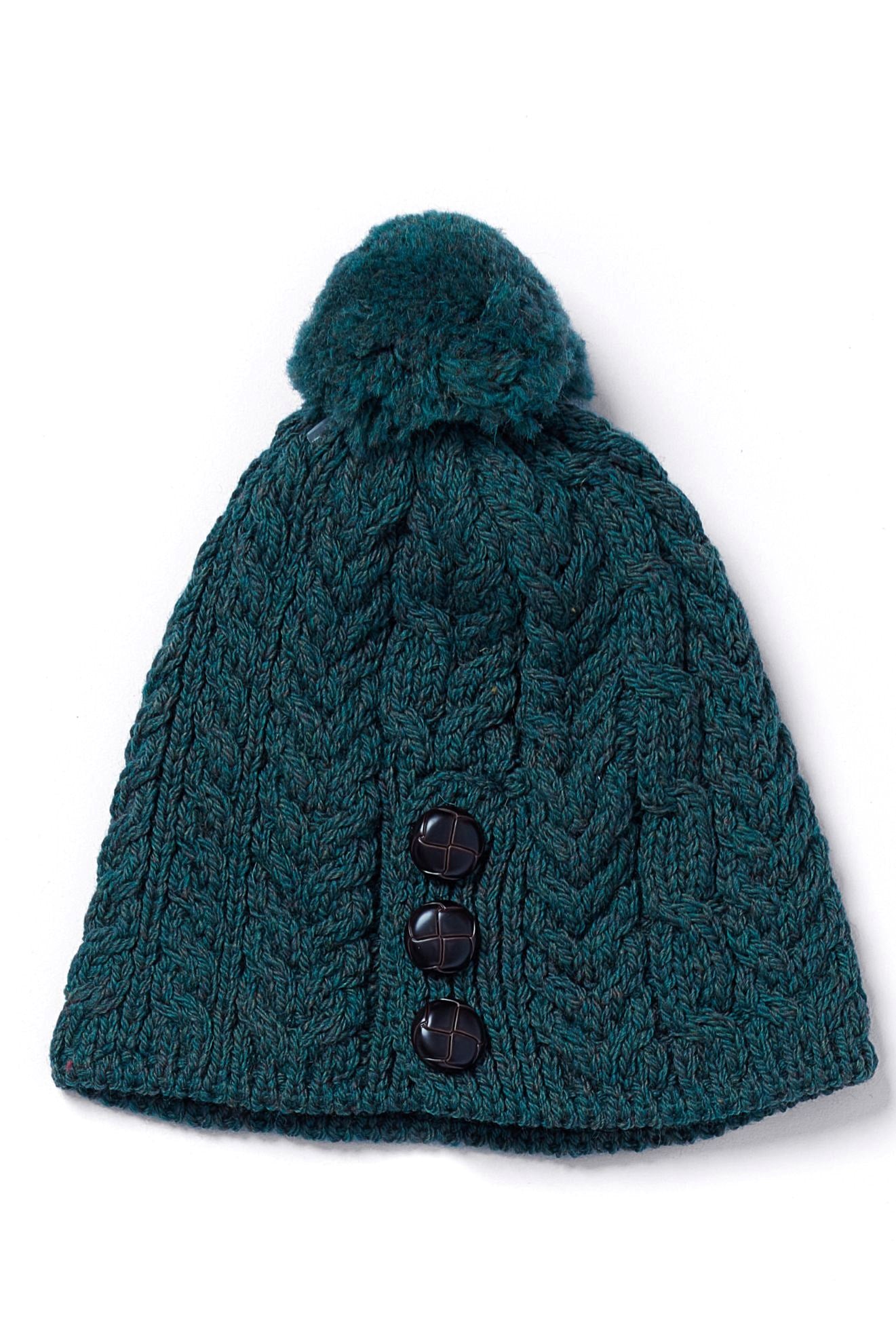 Cong Aran Hat with Pom Pom - Connemara Green