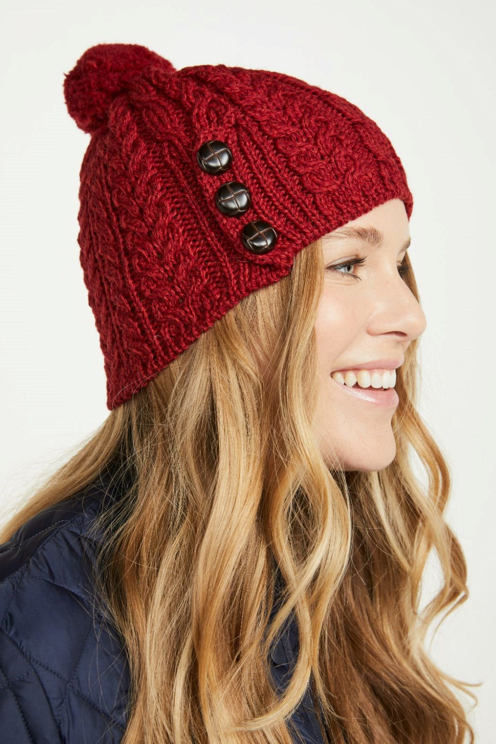 Cong Aran Hat with Pom Pom - Rich Red