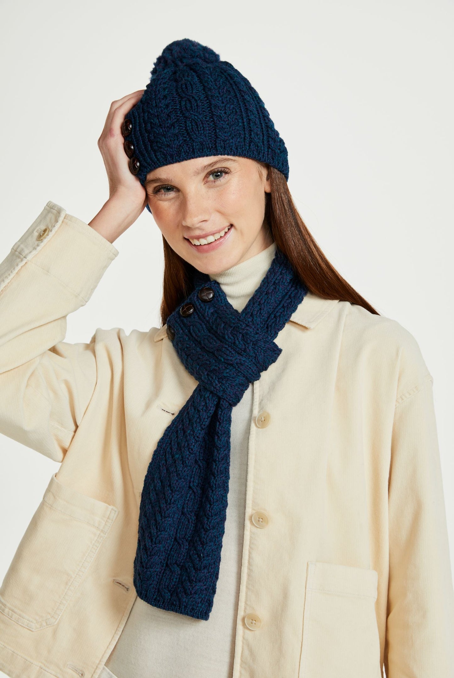 Cong Aran Hat with Pom Pom - Atlantic Blue