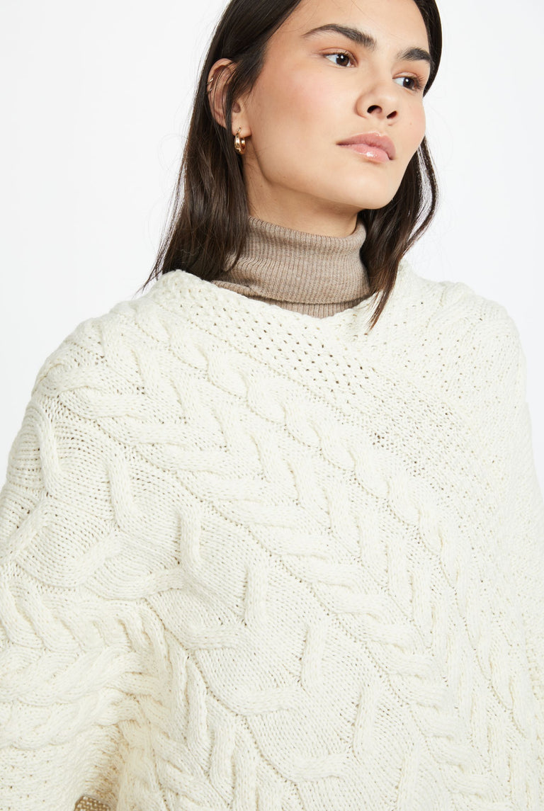 Aasleagh Falls Ladies Aran Poncho - Natural