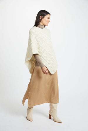 Aasleagh Falls Ladies Aran Poncho - Natural
