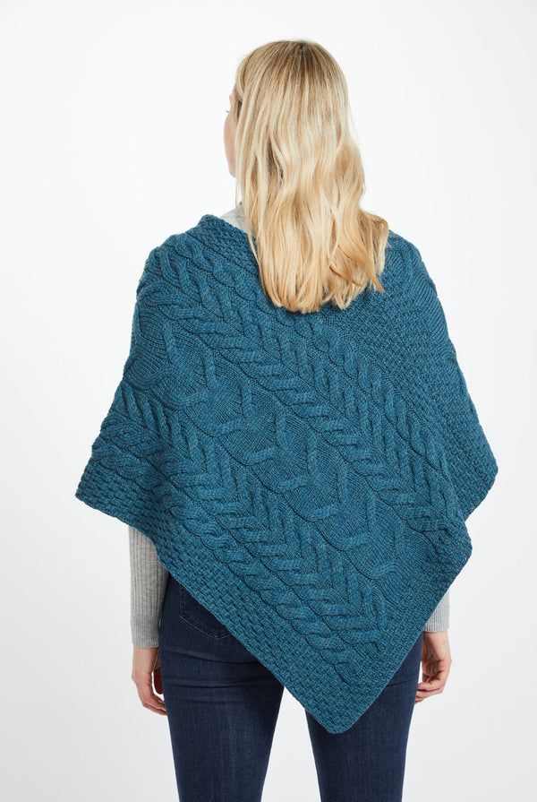 Aasleagh Falls Ladies Aran Poncho - Irish Sea
