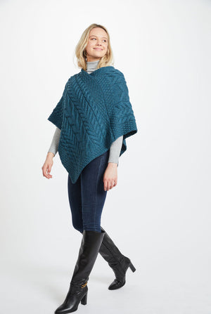 Aasleagh Falls Ladies Aran Poncho - Irish Sea