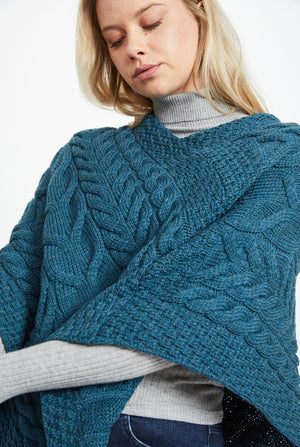 Aasleagh Falls Ladies Aran Poncho - Irish Sea