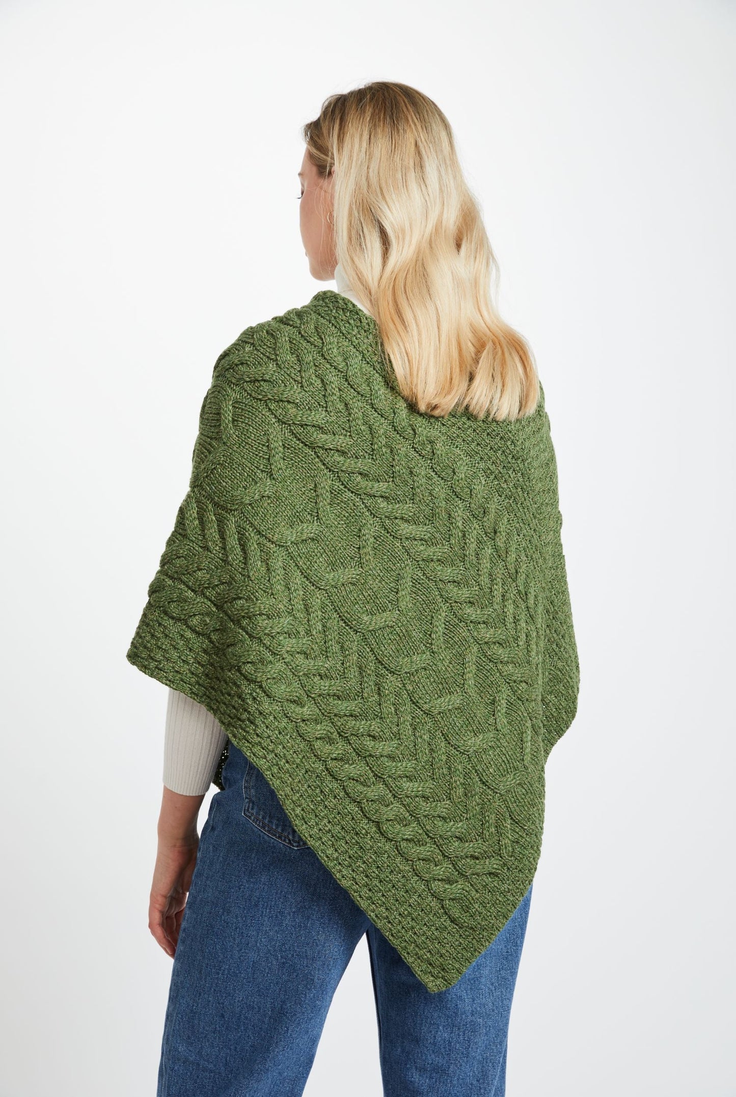 Aasleagh Falls Ladies Aran Poncho - Meadow Green