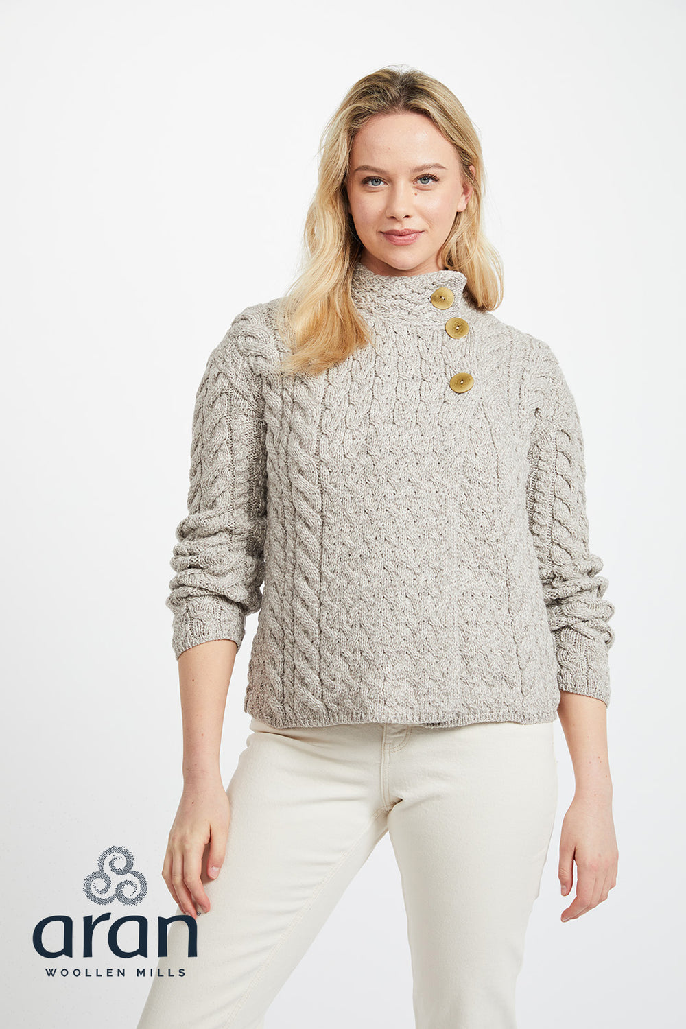 Louisburgh Ladies Cable Aran Cardigan - Toast