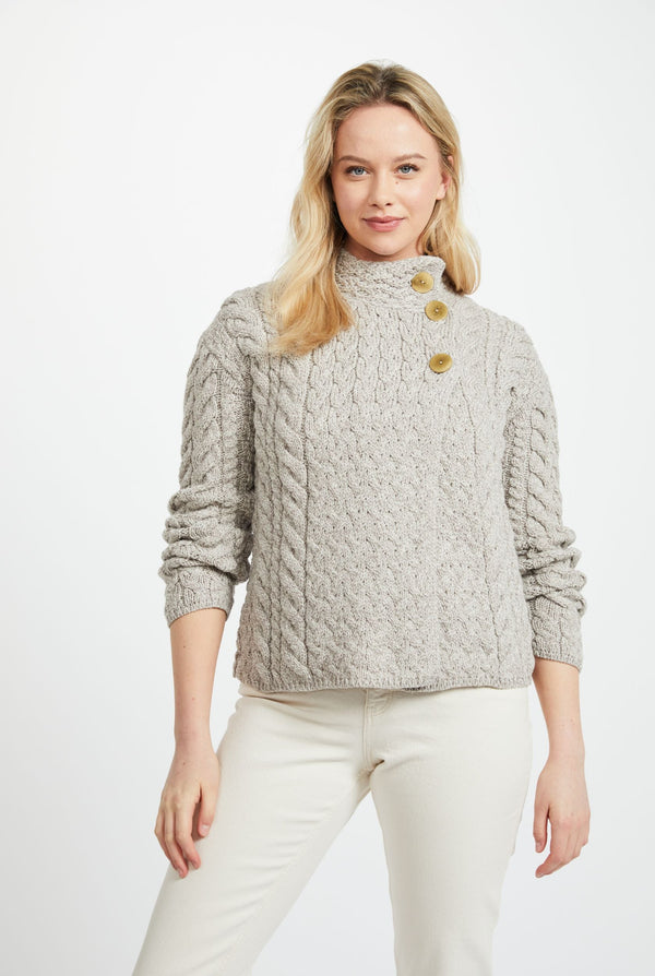 Louisburgh Ladies Cable Aran Cardigan - Toast