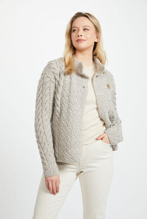 Louisburgh Ladies Cable Aran Cardigan - Toast