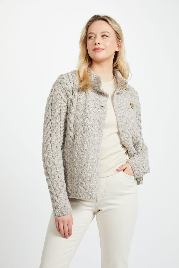 Louisburgh Ladies Cable Aran Cardigan - Toast