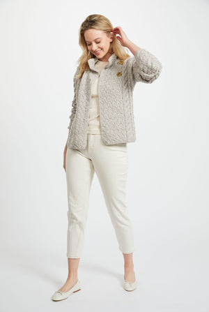 Louisburgh Ladies Cable Aran Cardigan - Toast