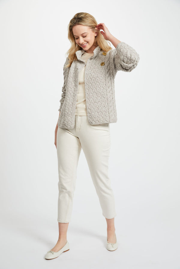 Louisburgh Ladies Cable Aran Cardigan - Toast