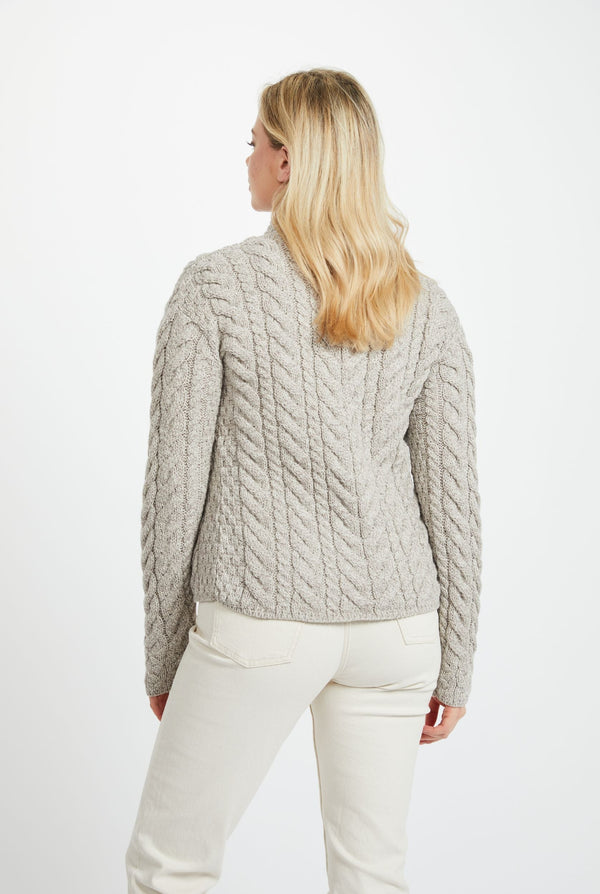 Louisburgh Ladies Cable Aran Cardigan - Toast