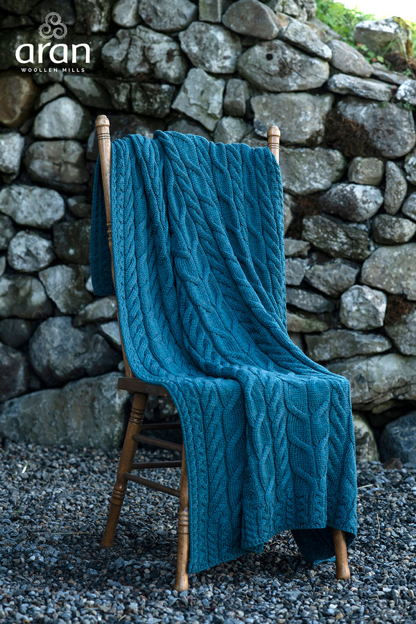 Silver Strand Supersoft Aran Cable Throw - Irish Sea