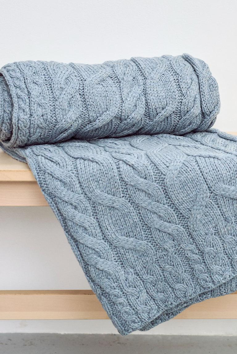 Silver Strand Supersoft Aran Cable Throw - Ocean Grey