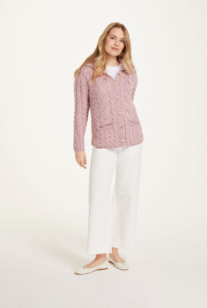 Belcarra Ladies Aran Cardigan - Blush Pink