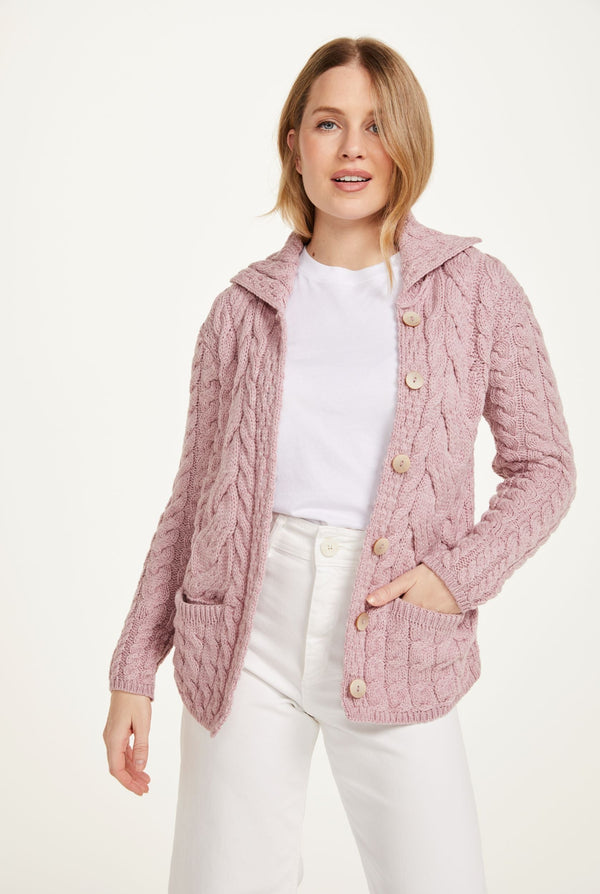 Belcarra Ladies Aran Cardigan - Blush Pink