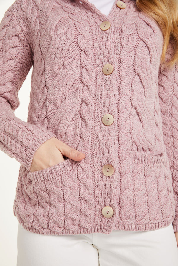 Belcarra Ladies Aran Cardigan - Blush Pink
