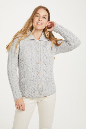 Belcarra Ladies Aran Cardigan - Feathered Grey