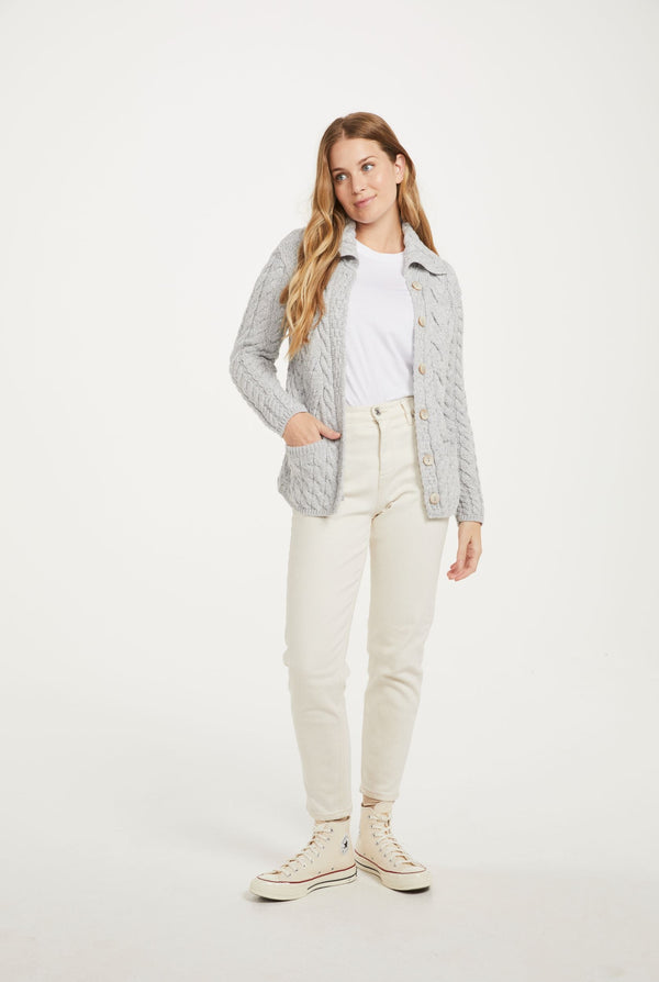 Belcarra Ladies Aran Cardigan - Feathered Grey