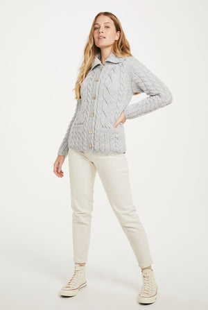 Belcarra Ladies Aran Cardigan - Feathered Grey