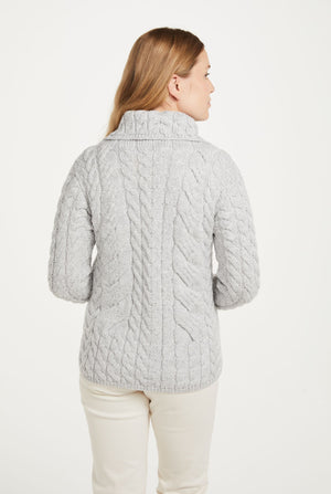 Belcarra Ladies Aran Cardigan - Feathered Grey