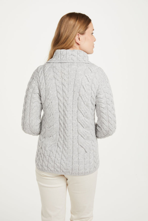 Belcarra Ladies Aran Cardigan - Feathered Grey