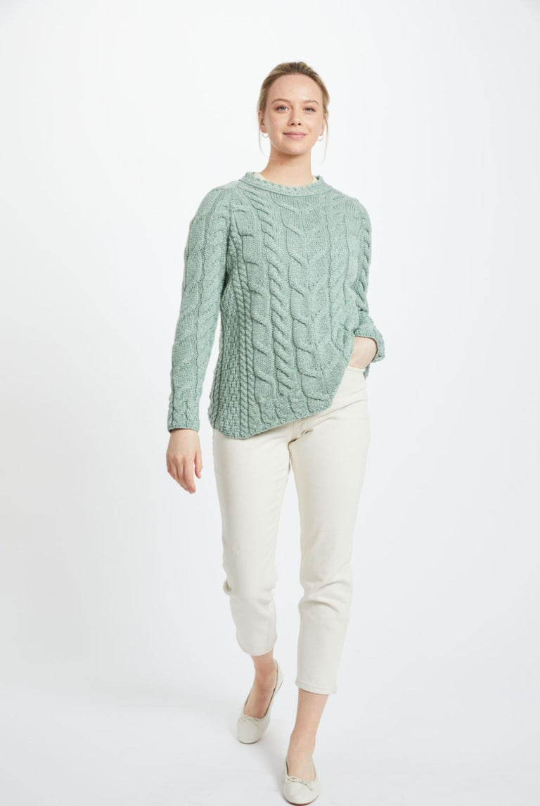 Listowel Ladies Aran Cable Pullover - Sea Foam Green