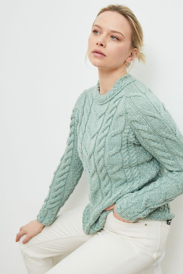 Listowel Ladies Aran Cable Pullover - Sea Foam Green