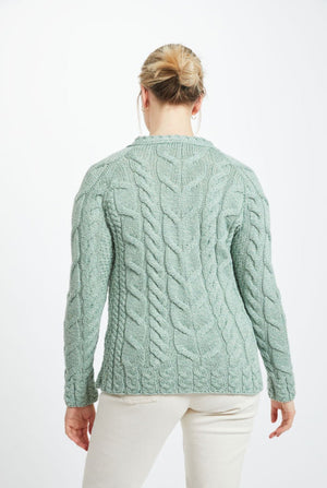 Listowel Ladies Aran Cable Pullover - Sea Foam Green