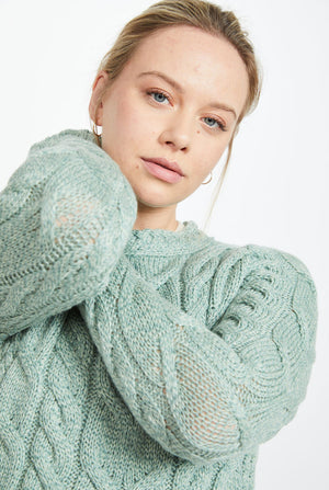 Listowel Ladies Aran Cable Pullover - Sea Foam Green