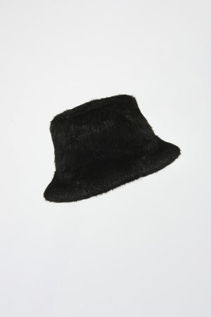 Faux Fur Bucket Hat - Black