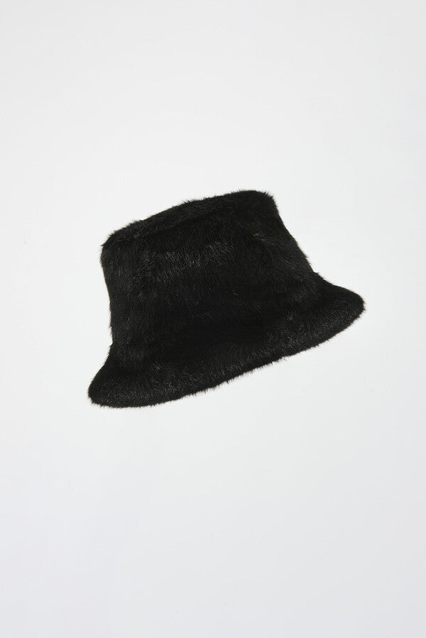 Faux Fur Bucket Hat - Black