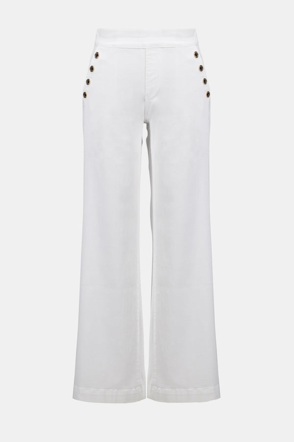 Wide Leg Pull-On Jeans With Gold Buttons