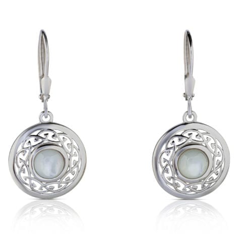 Mother Of Pearl Arian Celtic Knot Silver Earrings