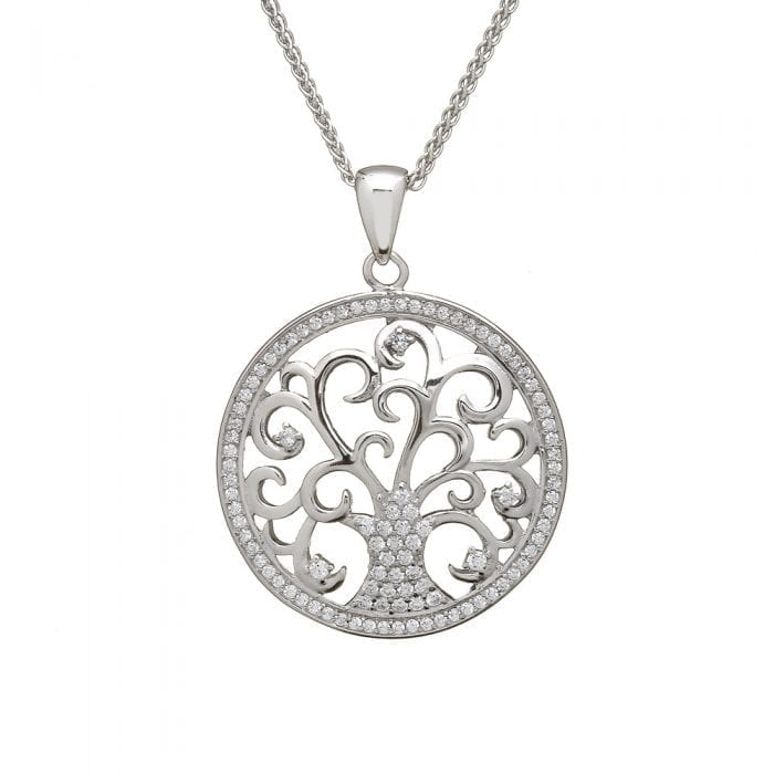 Tree Of Life Silver Pendant With Cubic Zirconia's