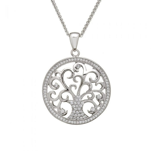 Tree Of Life Silver Pendant With Cubic Zirconia's