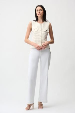 Wide Leg Pull-On Jeans With Gold Buttons