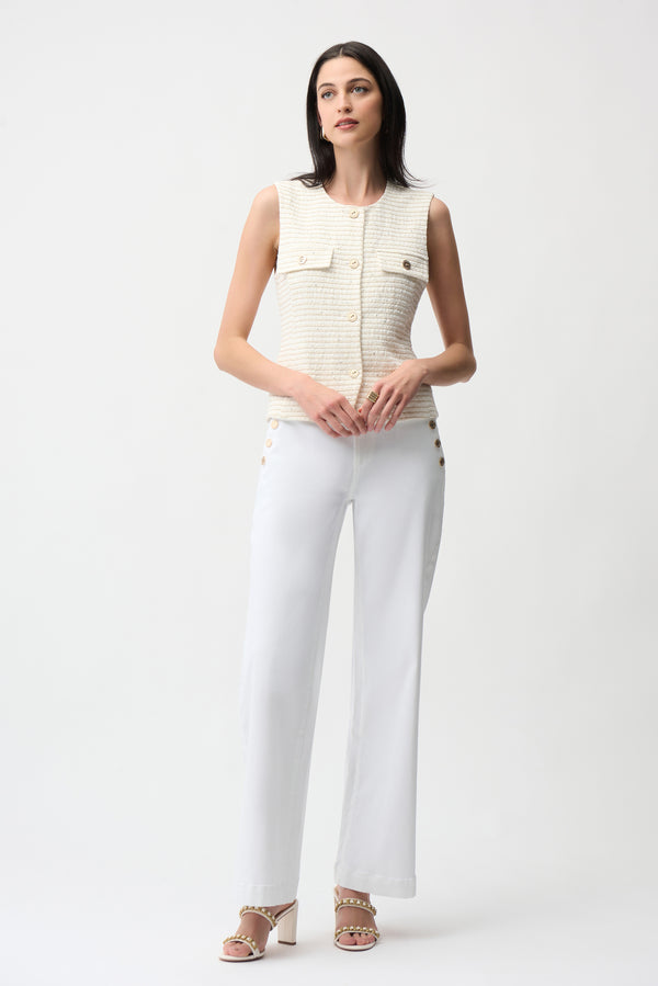 Wide Leg Pull-On Jeans With Gold Buttons