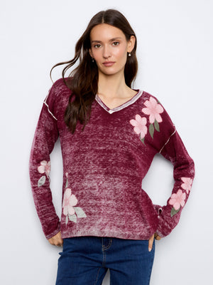 Reversible Floral V-Neck Sweater