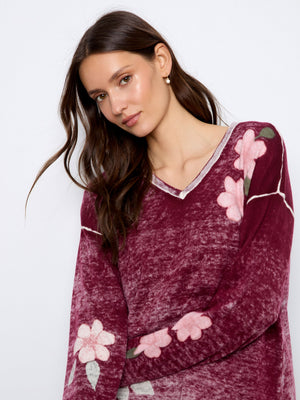 Reversible Floral V-Neck Sweater